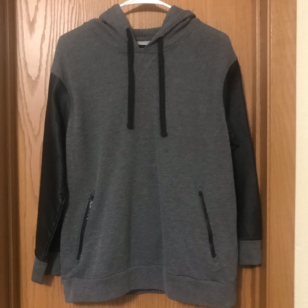 Hoodie With Faux Leather Sleeves